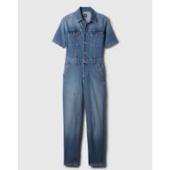 Gap 2 Denim Jumpsuit Short Sleeve Womens Painter Carpenter Style Jeans - Picture 4 of 11